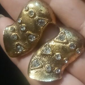 Vintage Gold Stud Earrings with Gem Accents. Rare in mint condition